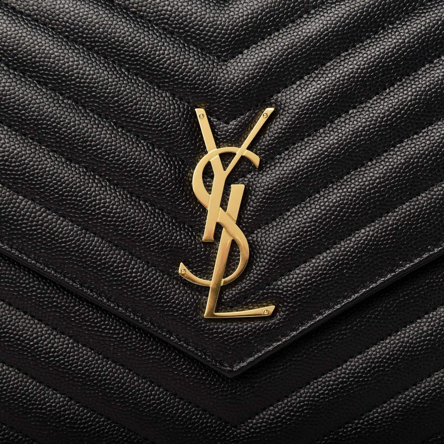 Saint Laurent Grain De Poudre Matelasse Chevron Monogram Envelope Clutch Black 8 of 8