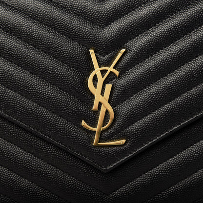 Saint Laurent Grain De Poudre Matelasse Chevron Monogram Envelope Clutch Black 8 of 8