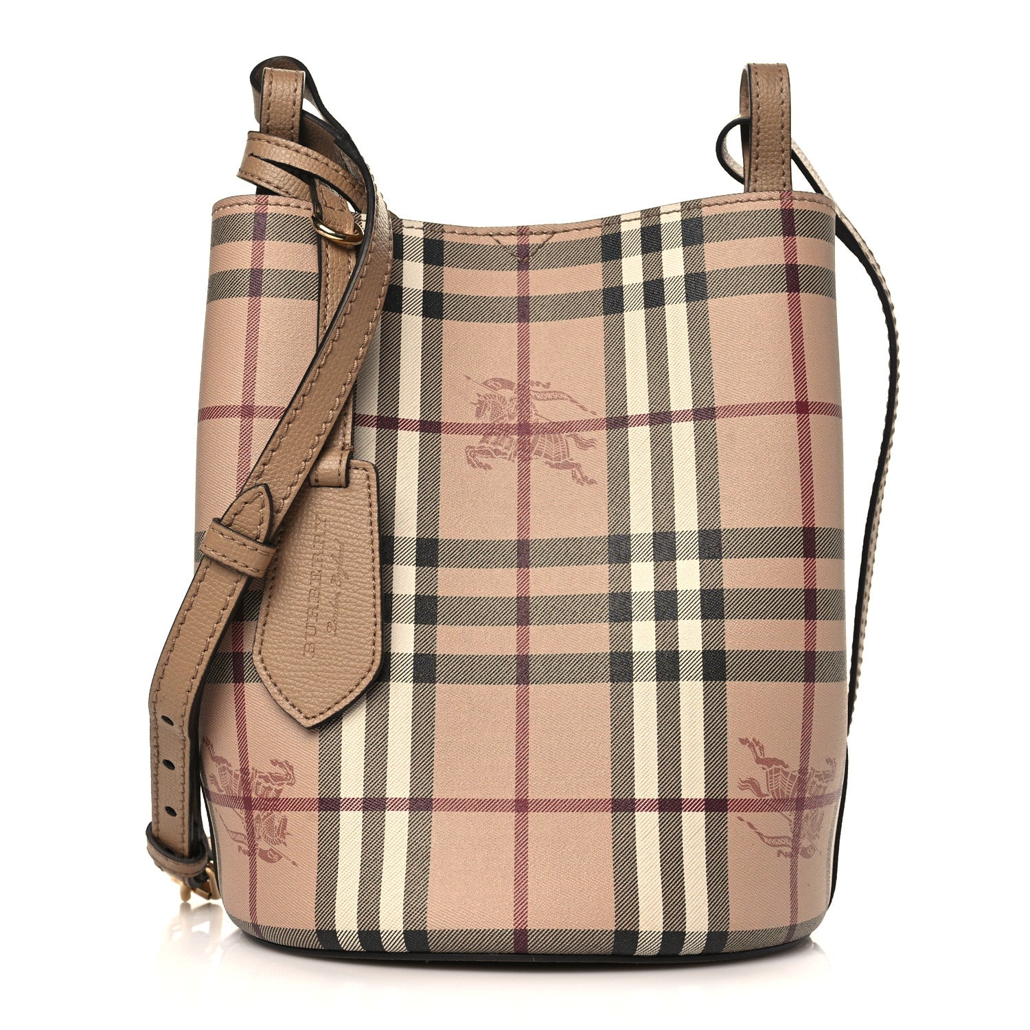 Burberry Haymarket Check Colours Small Lorne Bucket Crossbody Camel 1 of 7