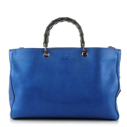 Gucci Metallic Calfskin Large Bamboo Shopper Tote Blue 1 of 7
