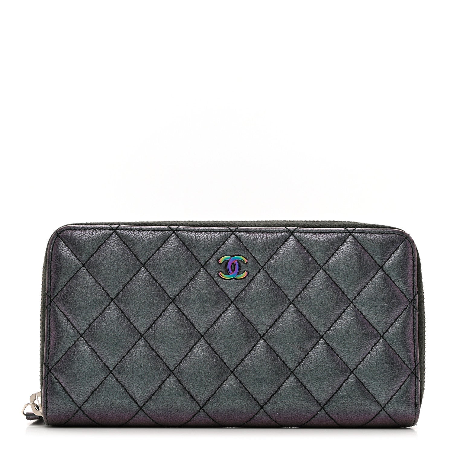 Chanel Iridescent Goatskin Quilted Large Zip Around Wallet Purple 1 of 9