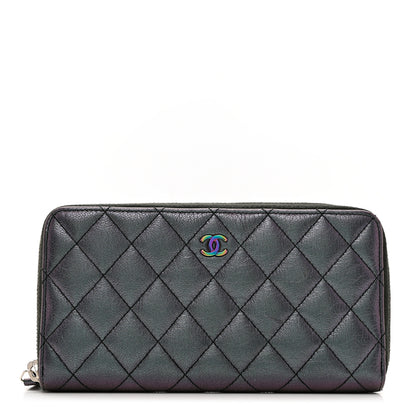 Chanel Iridescent Goatskin Quilted Large Zip Around Wallet Purple 1 of 9
