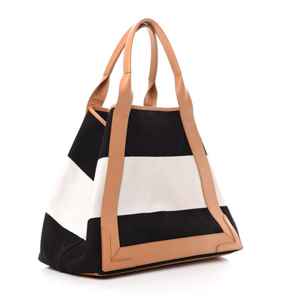 Balenciaga Calfskin Canvas M Cabas Tote Navy wHITE 3 of 13