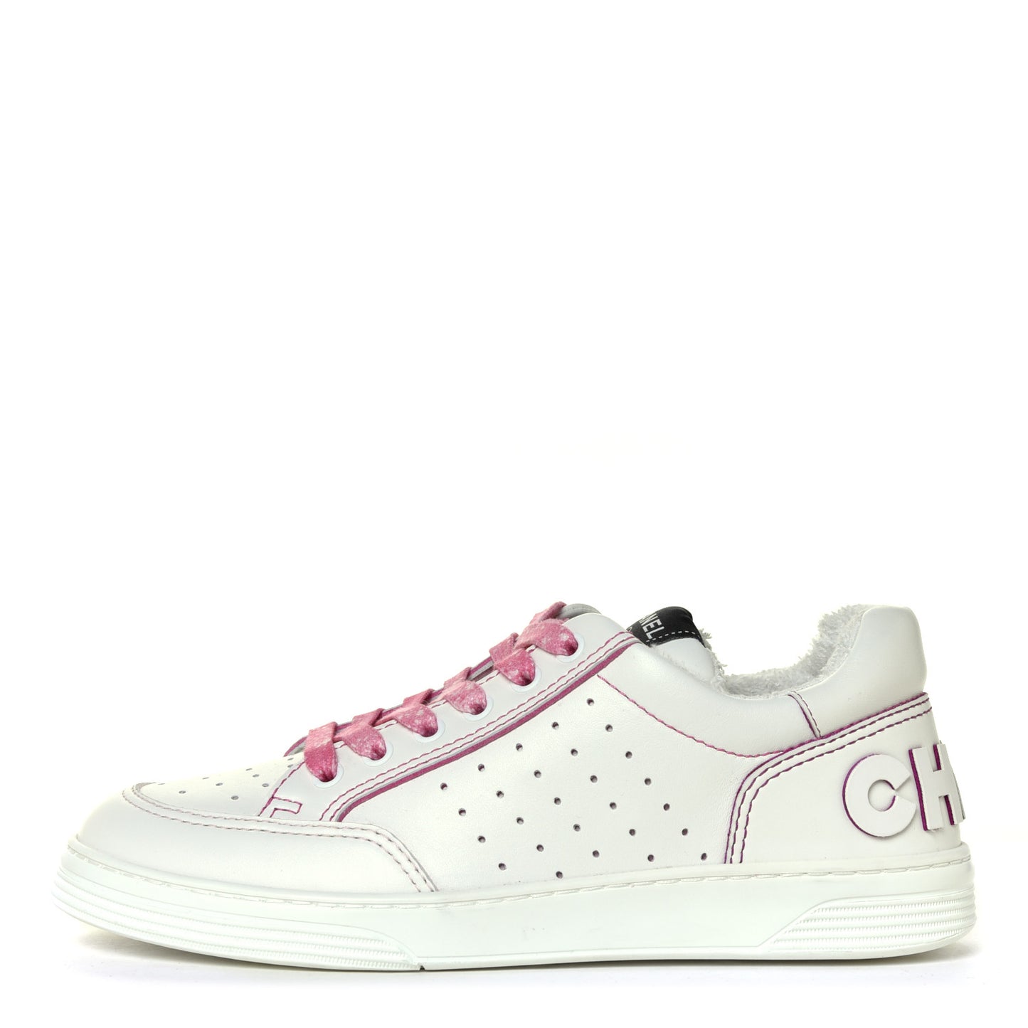 Calfskin Womens Logo Sneakers 38.5 White Pink