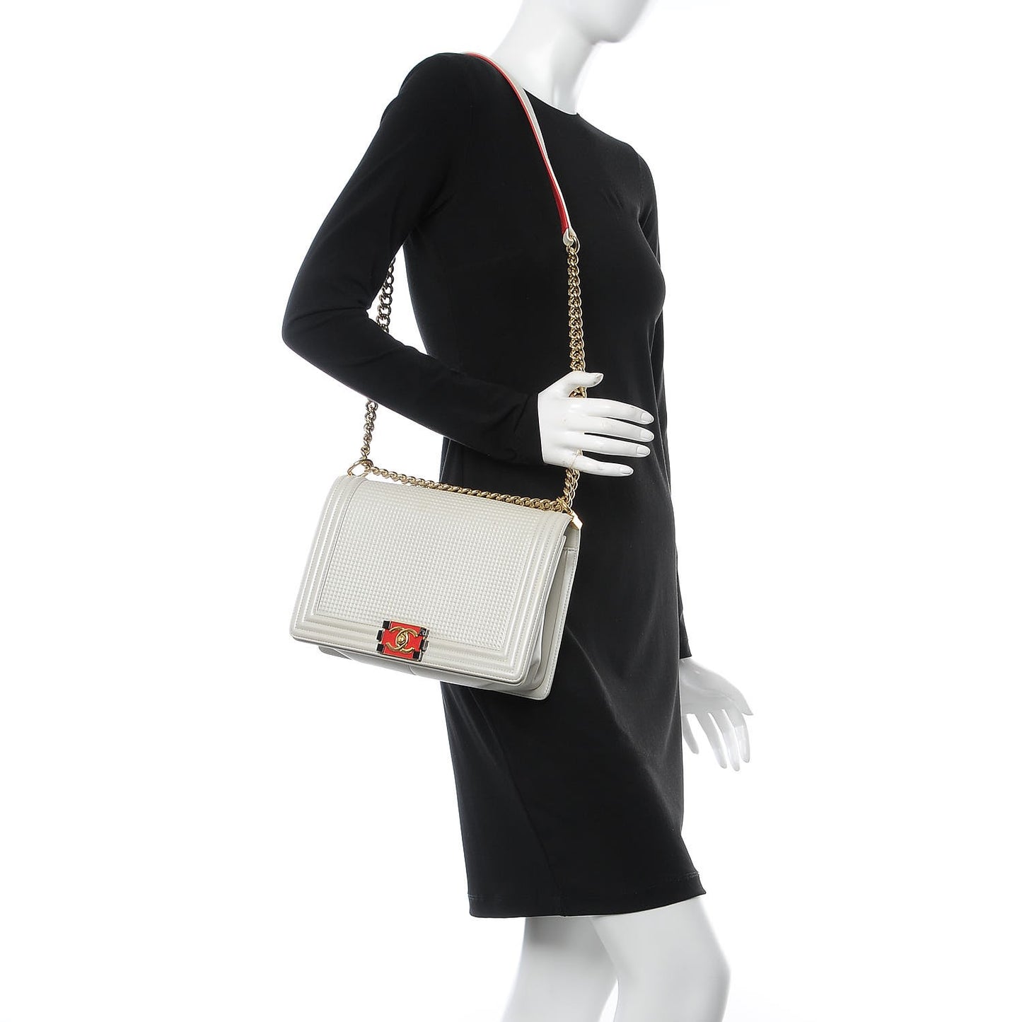 Lambskin Embossed New Medium Boy Cube Flap White