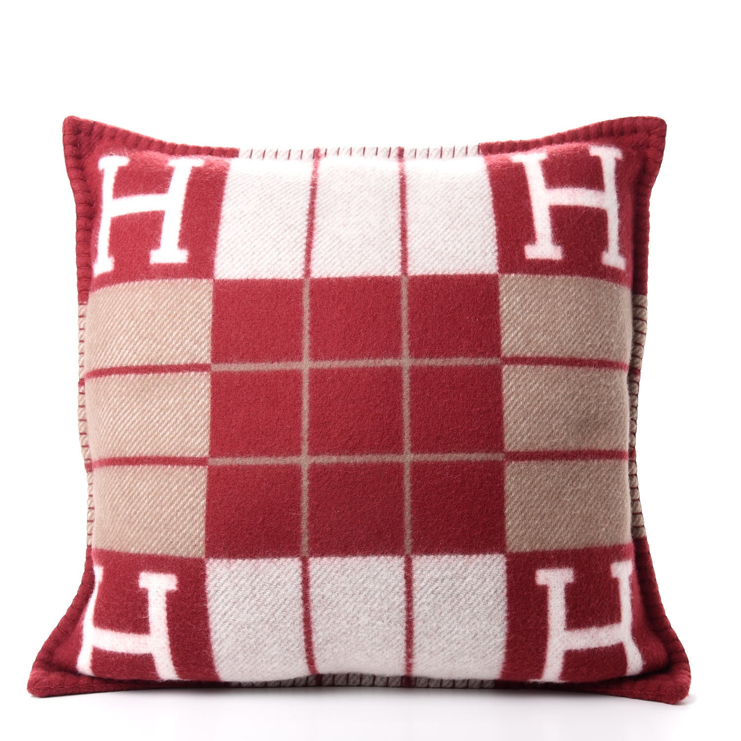 Hermes Wool Cashmere Avalon III Pillow PM Ecru Rouge 2 of 4