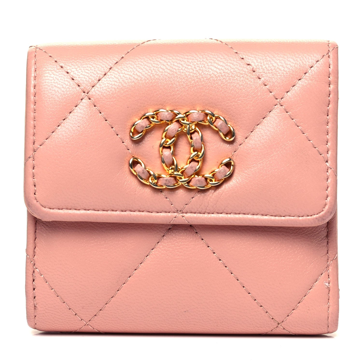 Chanel Goatskin Quilted Chanel 19 Small Flap Wallet Pink 1 of 10