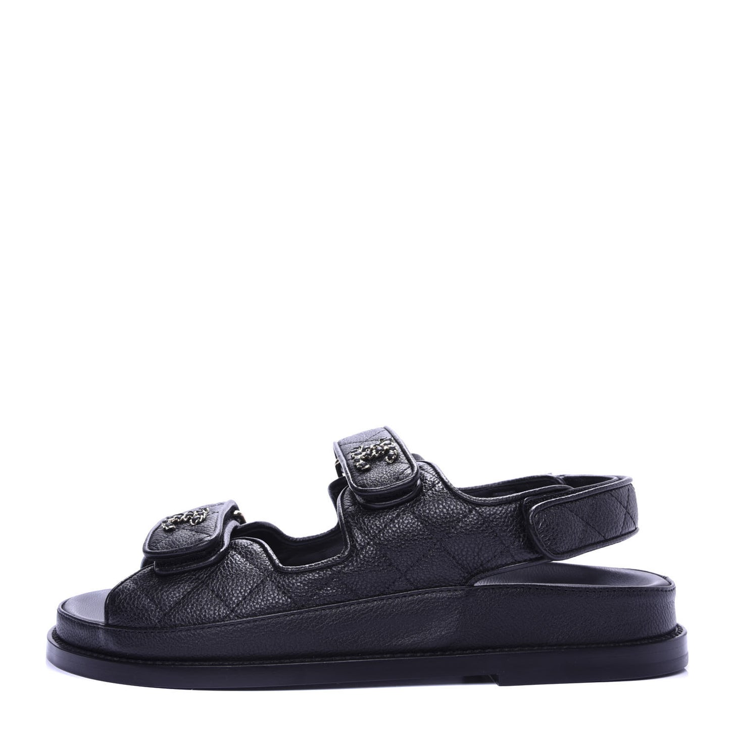 Grained Calfskin Velcro Dad Sandals 37 Black