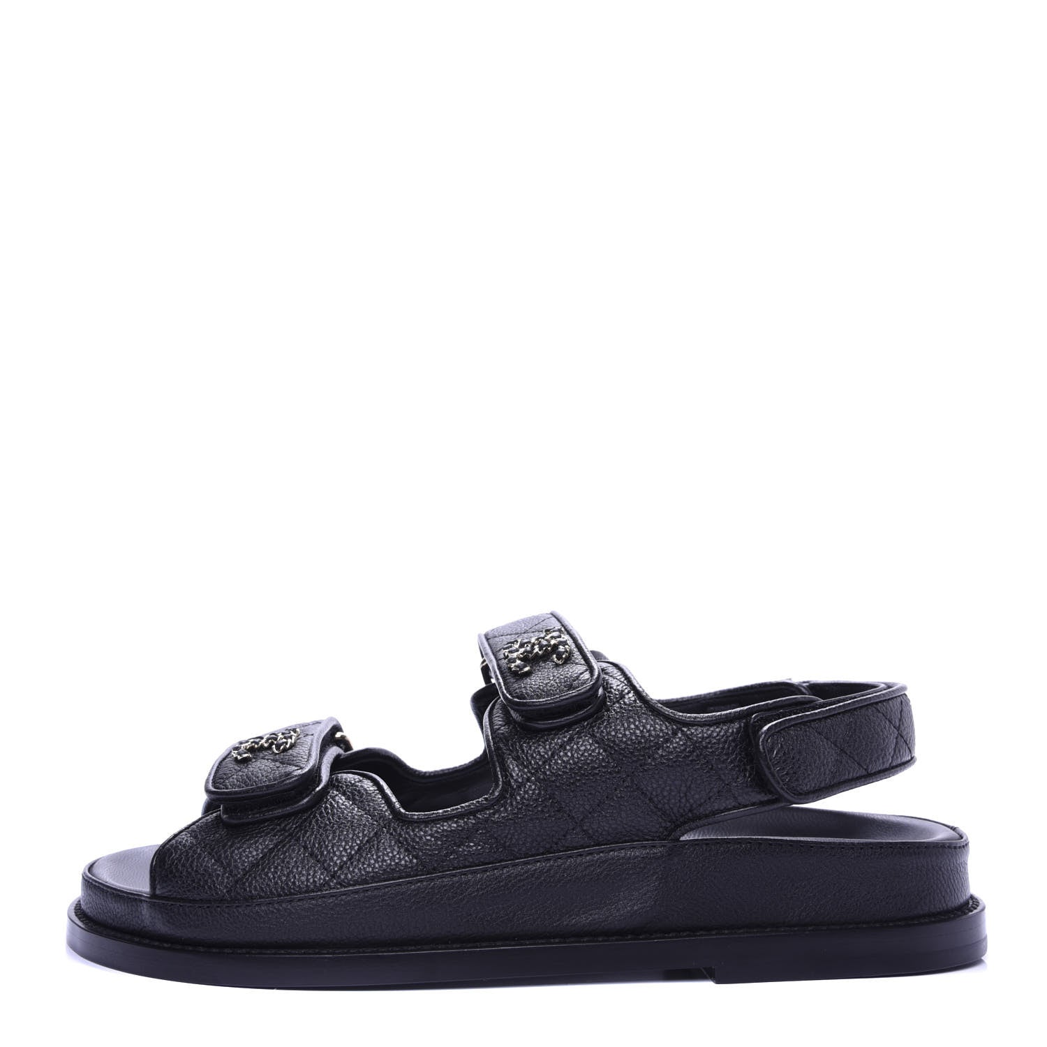 Chanel Grained Calfskin Velcro Dad Sandals 37 Black 1 of 10