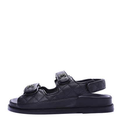 Chanel Grained Calfskin Velcro Dad Sandals 37 Black 1 of 10