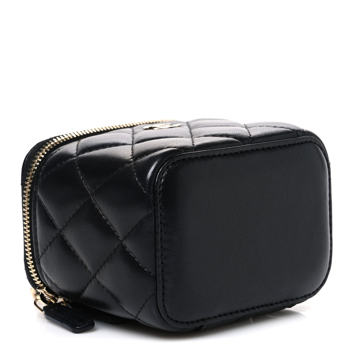 Lambskin Quilted Mini Vanity Case With Chain Black