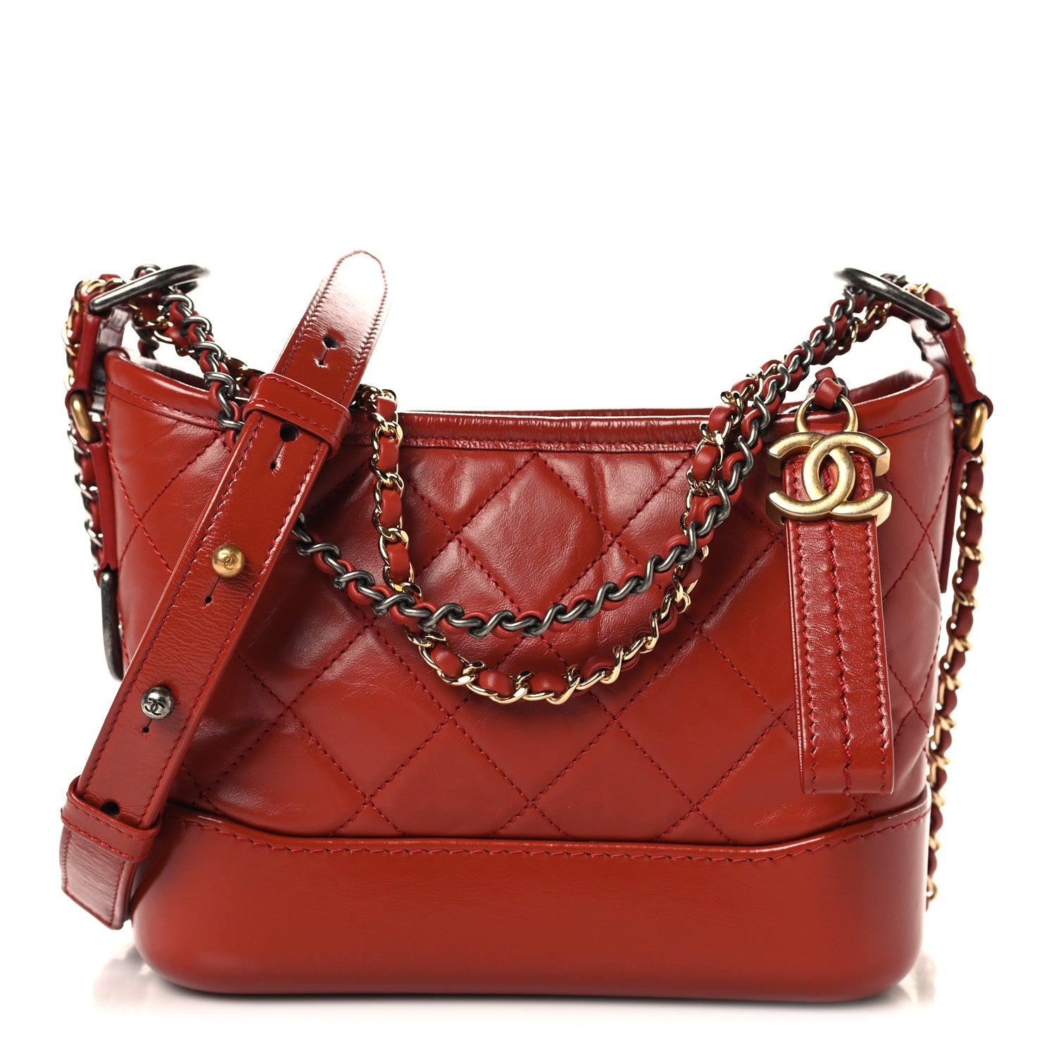 Chanel Aged Calfskin Quilted Small Gabrielle Hobo Red 1 of 10