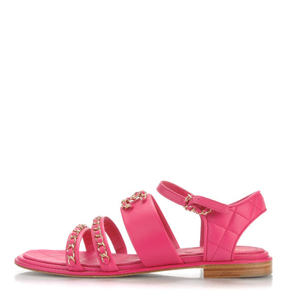 Chanel Lambskin Quilted Chain CC Sandals 40 Fuchsia 1 of 7