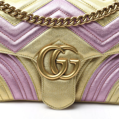 Gucci Metallic Calfskin Matelasse Small GG Marmont Shoulder Bag Gold Pink 10 of 11
