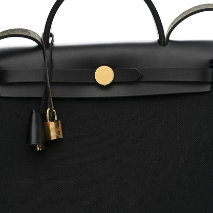 Hermes Military Toile Vache Hunter Herbag Zip Retourne 31 PM Bleu Marine Black 9 of 11