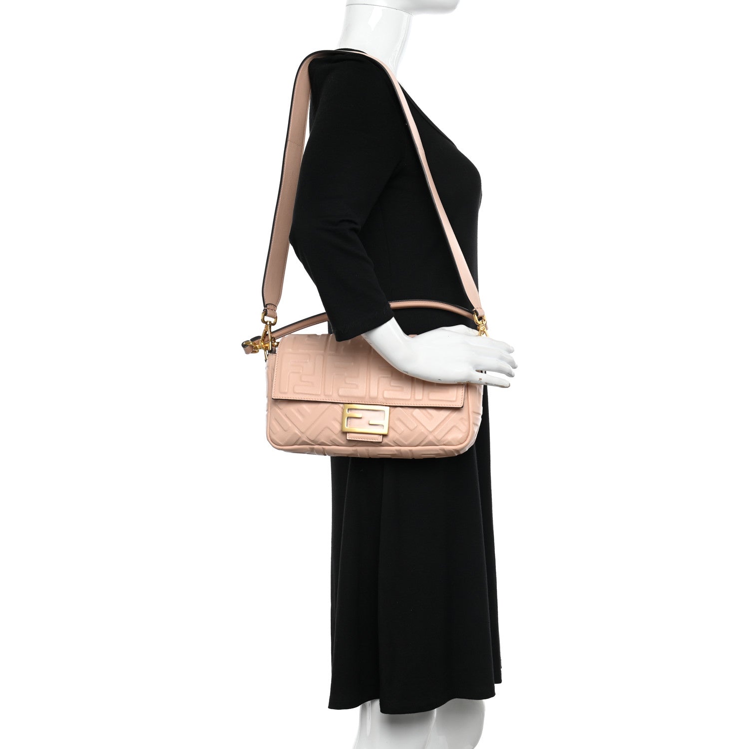 Fendi Nappa FF 1974 Embossed Baguette Rosa Quarzo 2 of 12