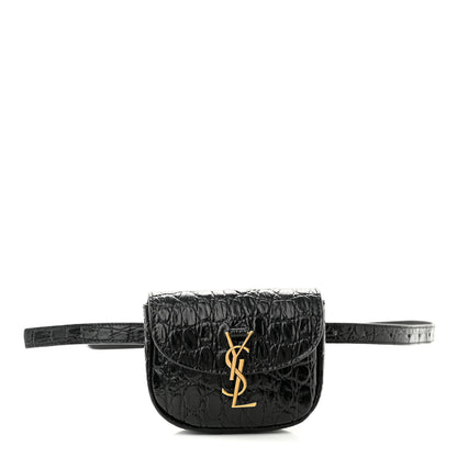 Saint Laurent Shiny Calfskin Crocodile Embossed Monogram Kaia Belt Bag Black 1 of 10