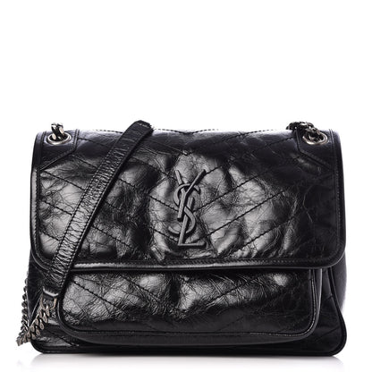 Saint Laurent Crinkled Calfskin Matelasse Monogram Medium Niki Chain Satchel Black 1 of 7