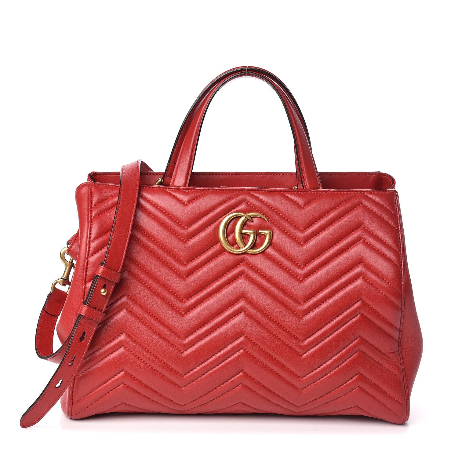 Gucci Calfskin Matelasse Medium GG Marmont Tote Hibiscus Red 1 of 11