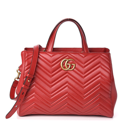 Gucci Calfskin Matelasse Medium GG Marmont Tote Hibiscus Red 1 of 11
