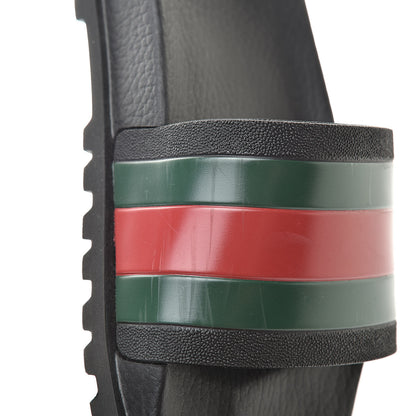 Gucci Rubber Web Mens Lug Sole Slide Sandals 8 Black Green Red 8 of 12