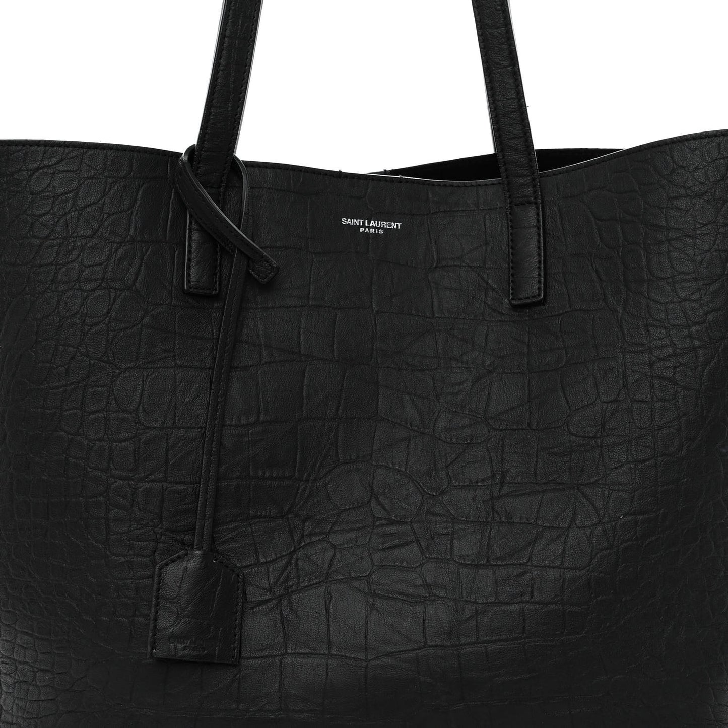 Calfskin Crocodile Embossed Large Shopper Tote Black