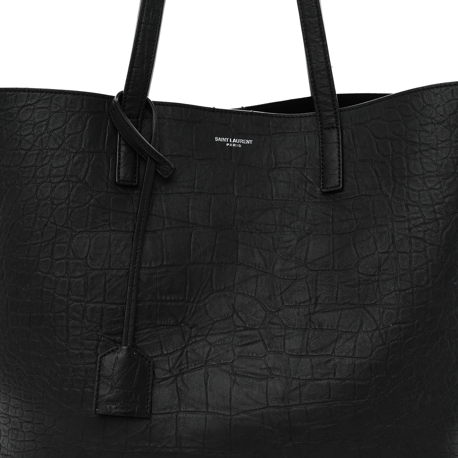 Saint Laurent Calfskin Crocodile Embossed Large Shopper Tote Black 8 of 11