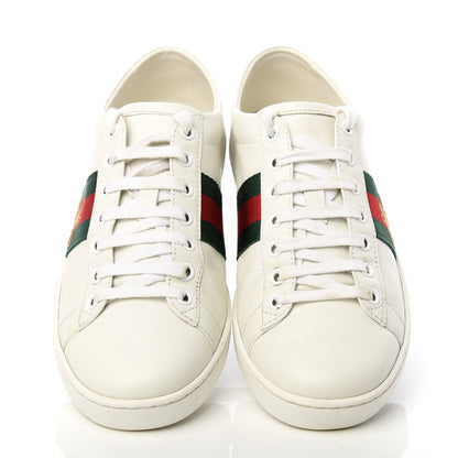 Gucci Calfskin Web Bee Embroidered Womens Ace Sneakers 37 White Green 5 of 10