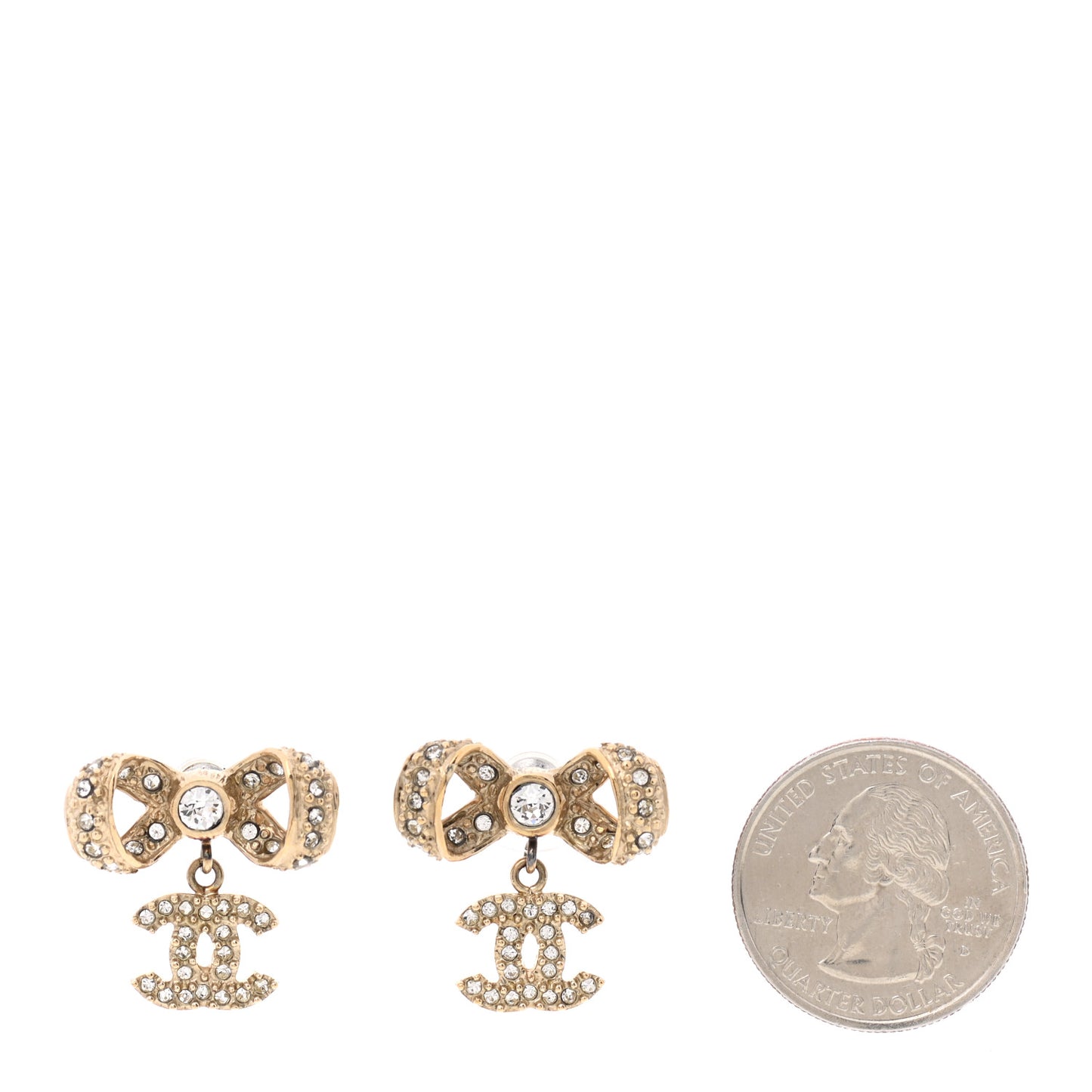 Crystal CC Bow Drop Earrings Gold