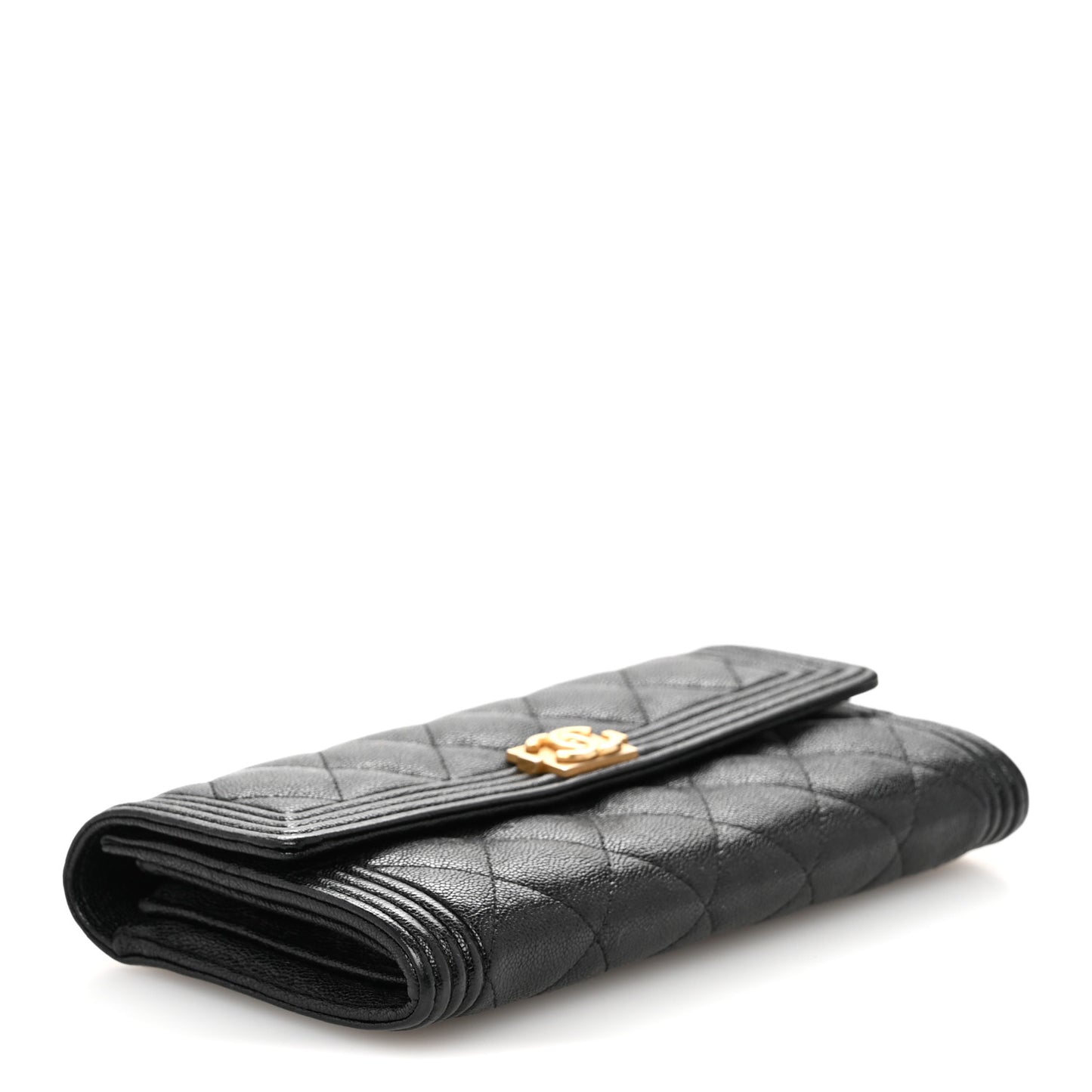 Caviar Quilted Large Boy Gusset Flap Wallet Black