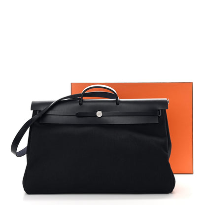 Hermes Military Toile Vache Hunter Herbag Zip Retourne Cabine Bag Black Bleu Marine 13 of 13