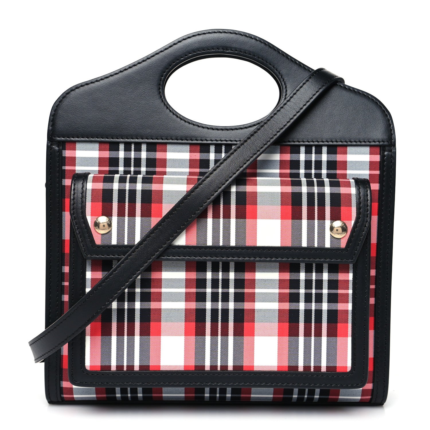 Burberry Calfskin Nylon Tartan Mini Pocket Bag Bright Red 1 of 11