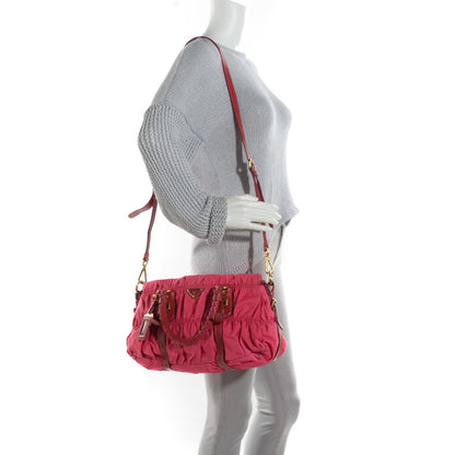 Prada Tessuto Nylon Nappa Braided Gaufre Shoulder Bag Peonia 2 of 7