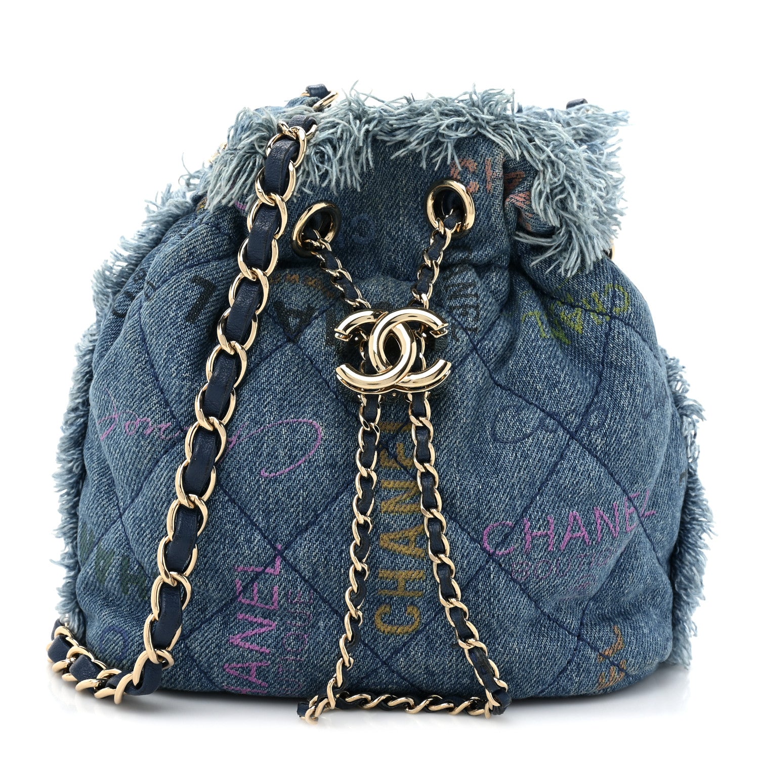 Chanel Denim Quilted Small Mood Bucket With Chain Blue Multicolor 1 of 9