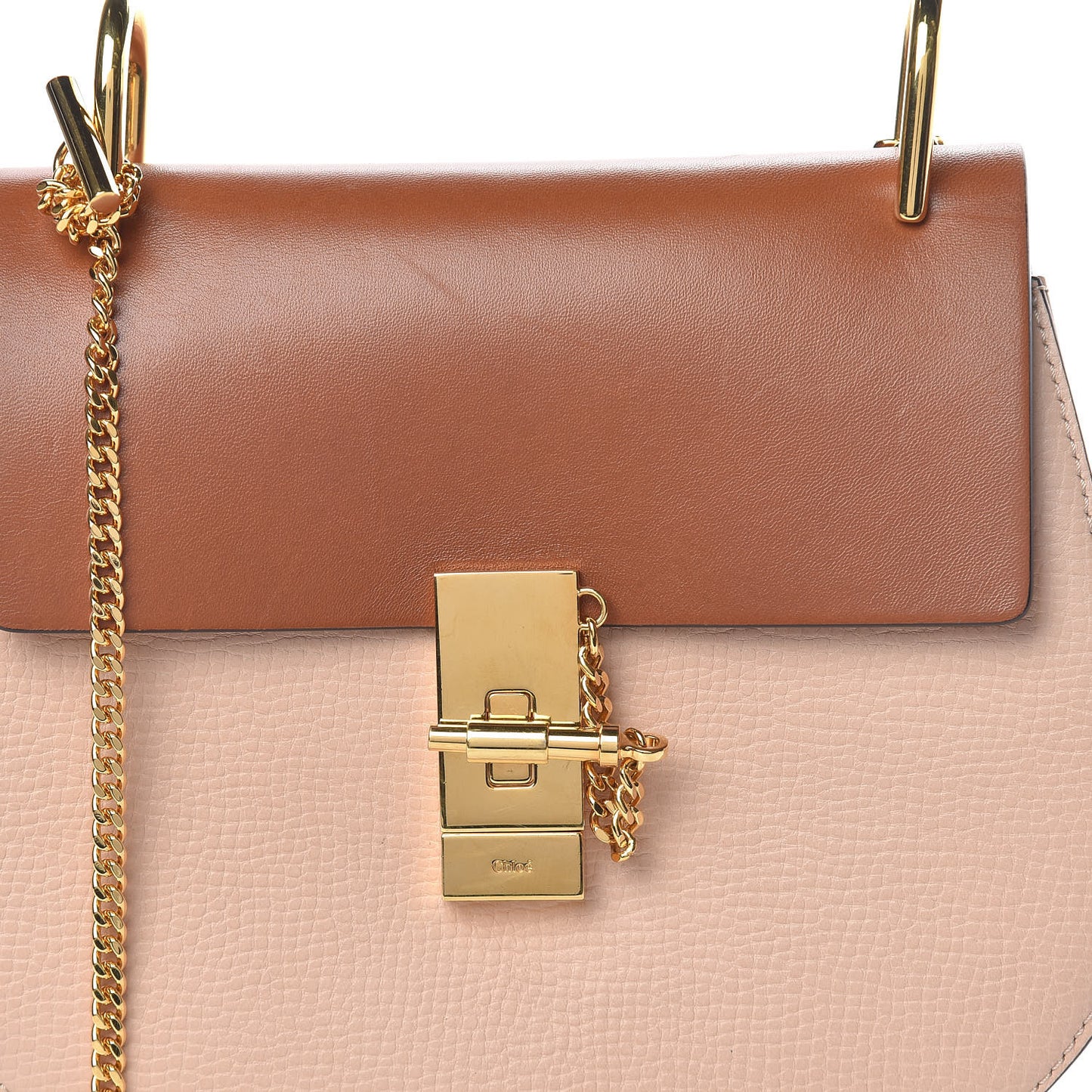 Grained Calfskin Lambskin Bi-Color Drew Shoulder Bag Powder Beige Mustard