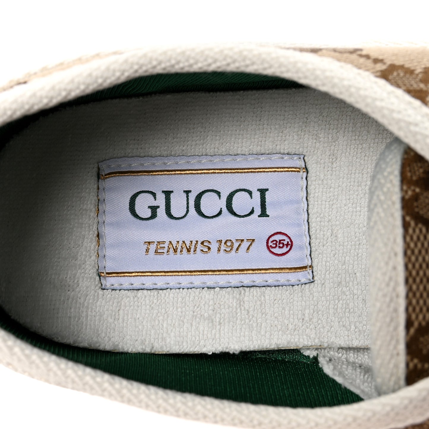 GG Monogram Womens 1977 Tennis Sneakers 35.5 Beige Ebony Mystic White