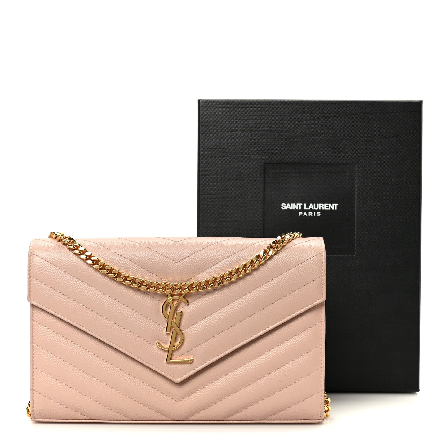 Grain De Poudre Matelasse Chevron Monogram Chain Wallet Pale Pink