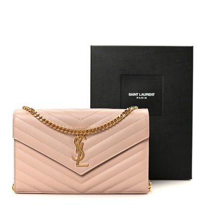 Saint Laurent Grain De Poudre Matelasse Chevron Monogram Chain Wallet Pale Pink 11 of 11