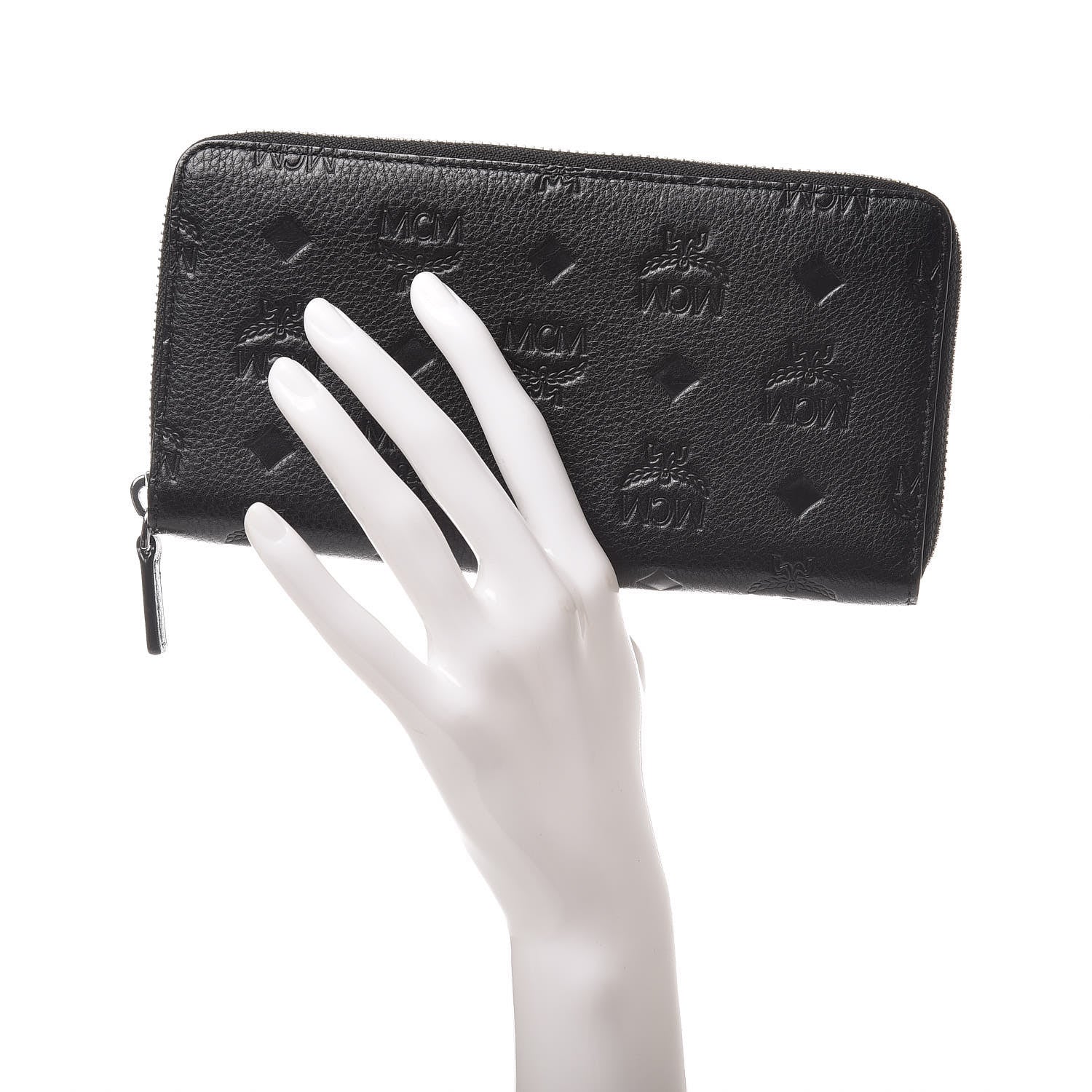 MCM Calfskin Ottomar Monogram Klara Zip Wallet Black 2 of 8