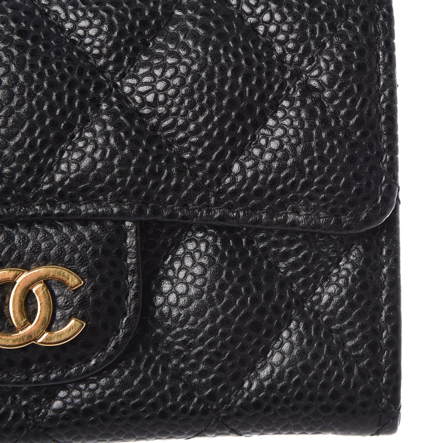 Caviar Quilted Flap Card Holder Black