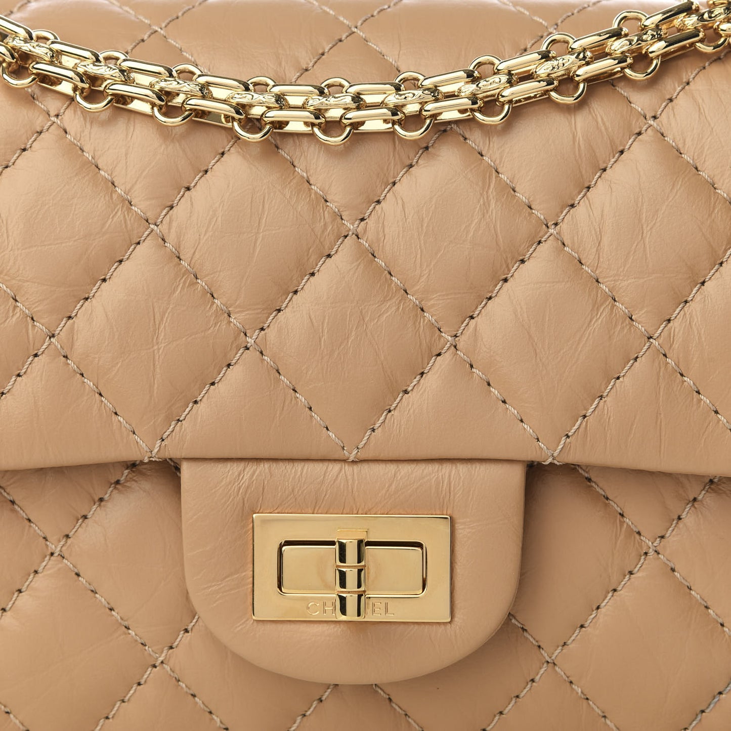 Aged Calfskin Quilted 2.55 Reissue Mini Flap Beige