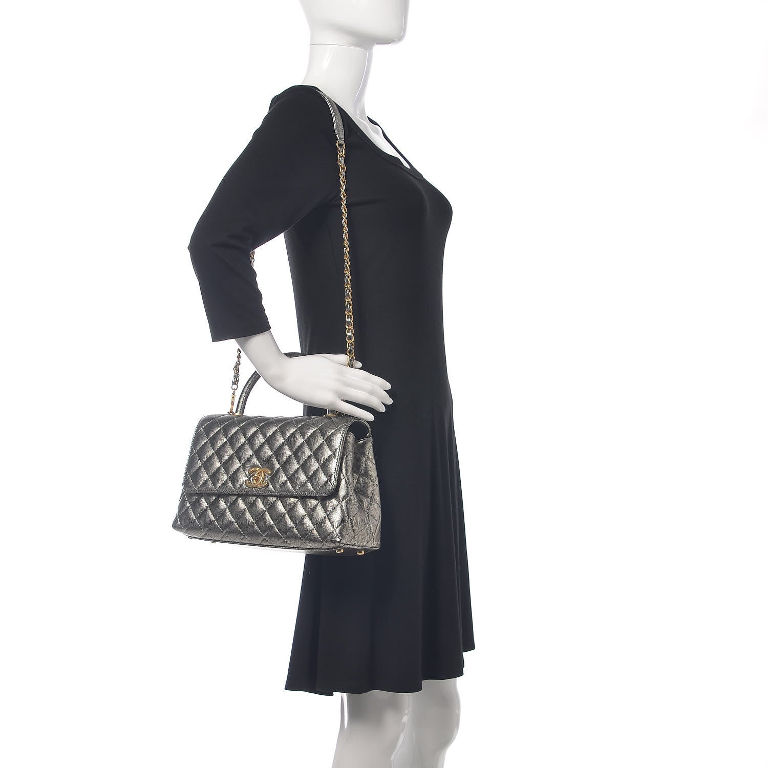 Chanel Metallic Caviar Quilted Small Coco Handle Flap Silver 2 of 10