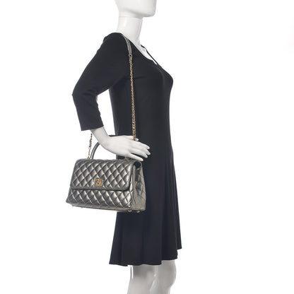 Chanel Metallic Caviar Quilted Small Coco Handle Flap Silver 2 of 10