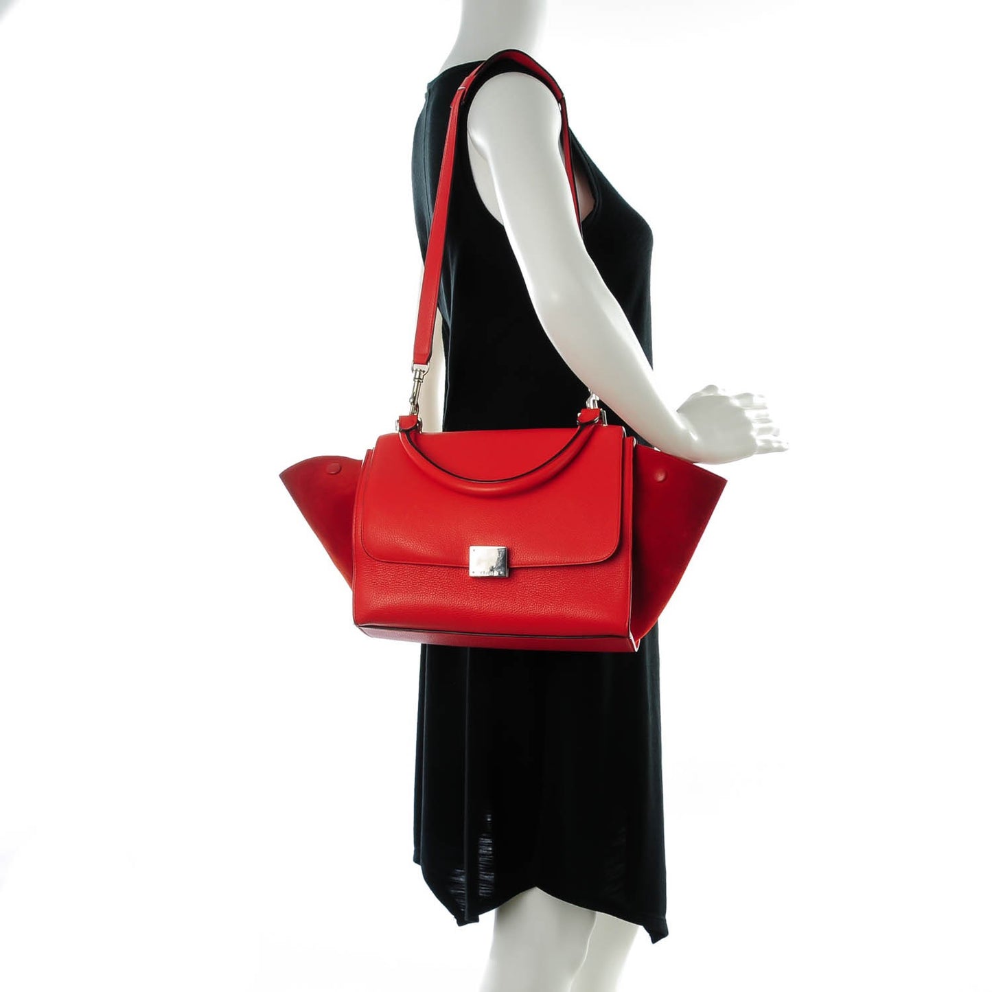 Drummed Calfskin Suede Small Trapeze Coquelicot
