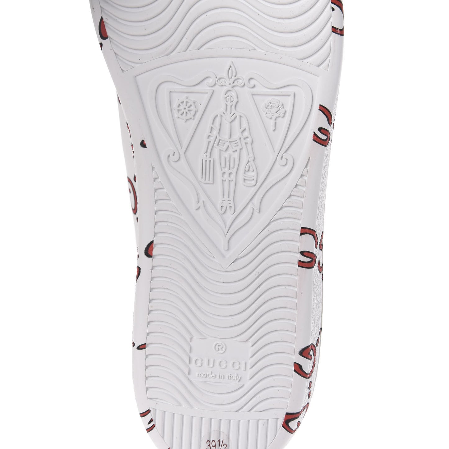 Calfskin GucciGhost Print Womens Ace Sneakers 39.5 White Hibiscus Red