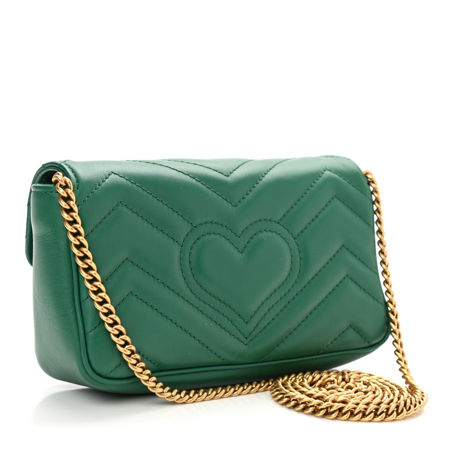 Gucci Calfskin Matelasse Super Mini GG Marmont Shoulder Bag Emerald Green 3 of 8