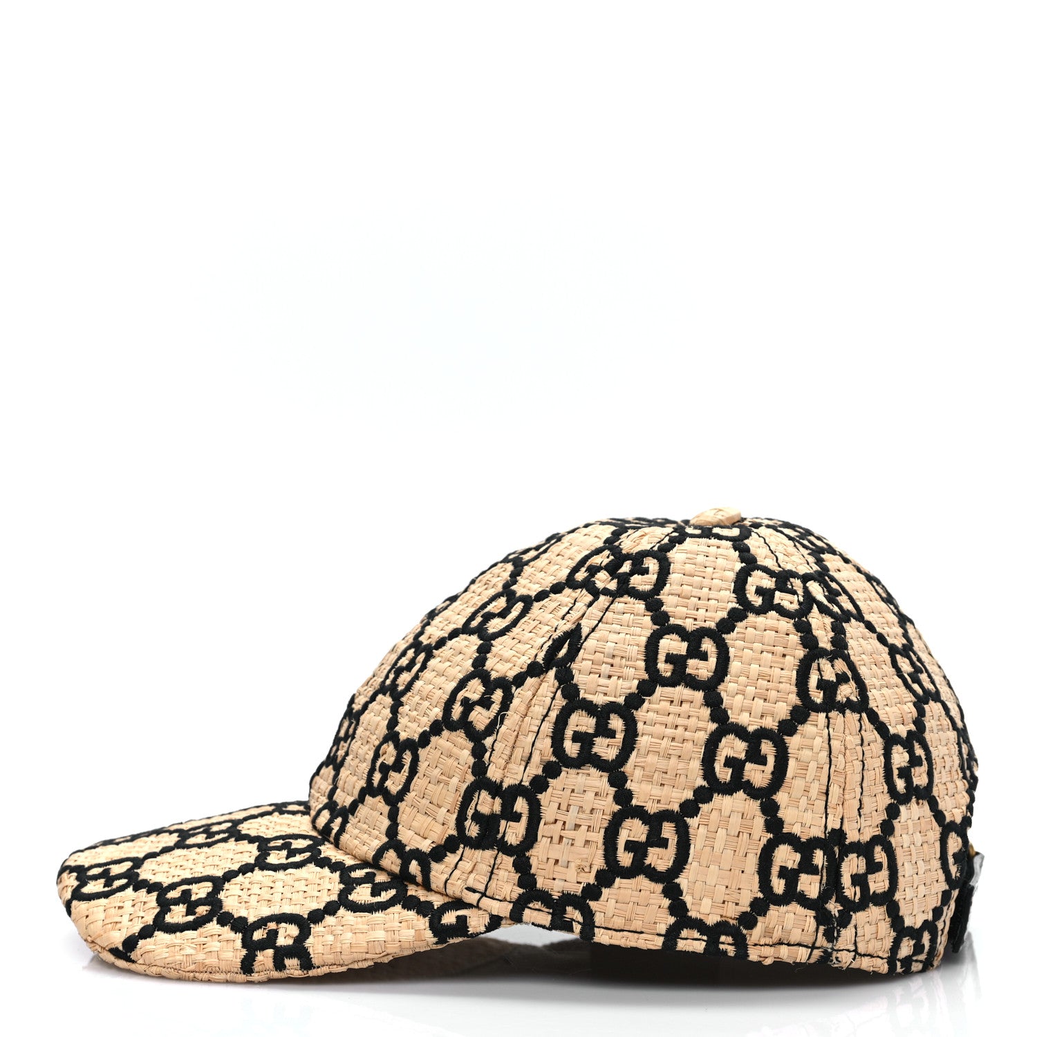 Gucci Raffia GG Monogram Elaphe Embroidered Aisha Baseball Hat M Ivory Black 4 of 7