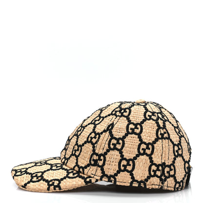 Gucci Raffia GG Monogram Elaphe Embroidered Aisha Baseball Hat M Ivory Black 4 of 7