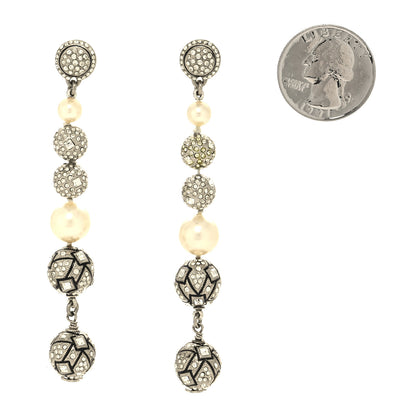 Chanel Pearl Crystal Long Drop Earrings Pearly White Gold 2 of 4