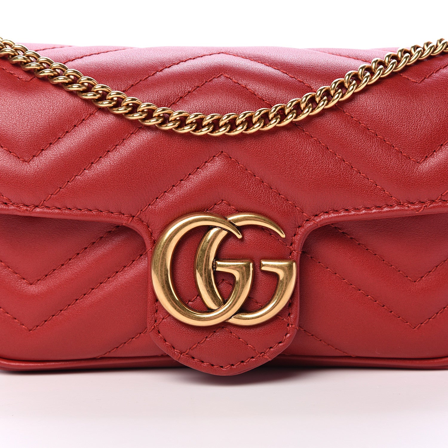 Gucci Calfskin Matelasse Super Mini GG Marmont Shoulder Bag Hibiscus Red 7 of 14